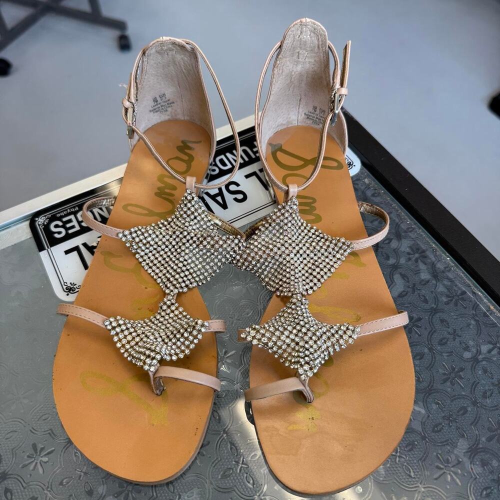 Sam Edelman Tan Rhinestone Sandals Size 7 - Picture 2 of 3